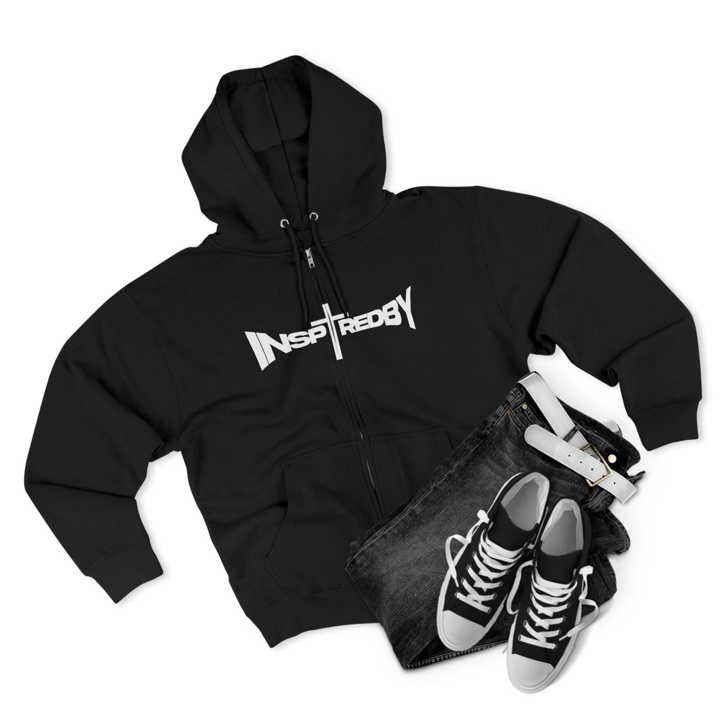 InspiredBySTRENGTH (Black/White) - Unisex Zip Hoodie